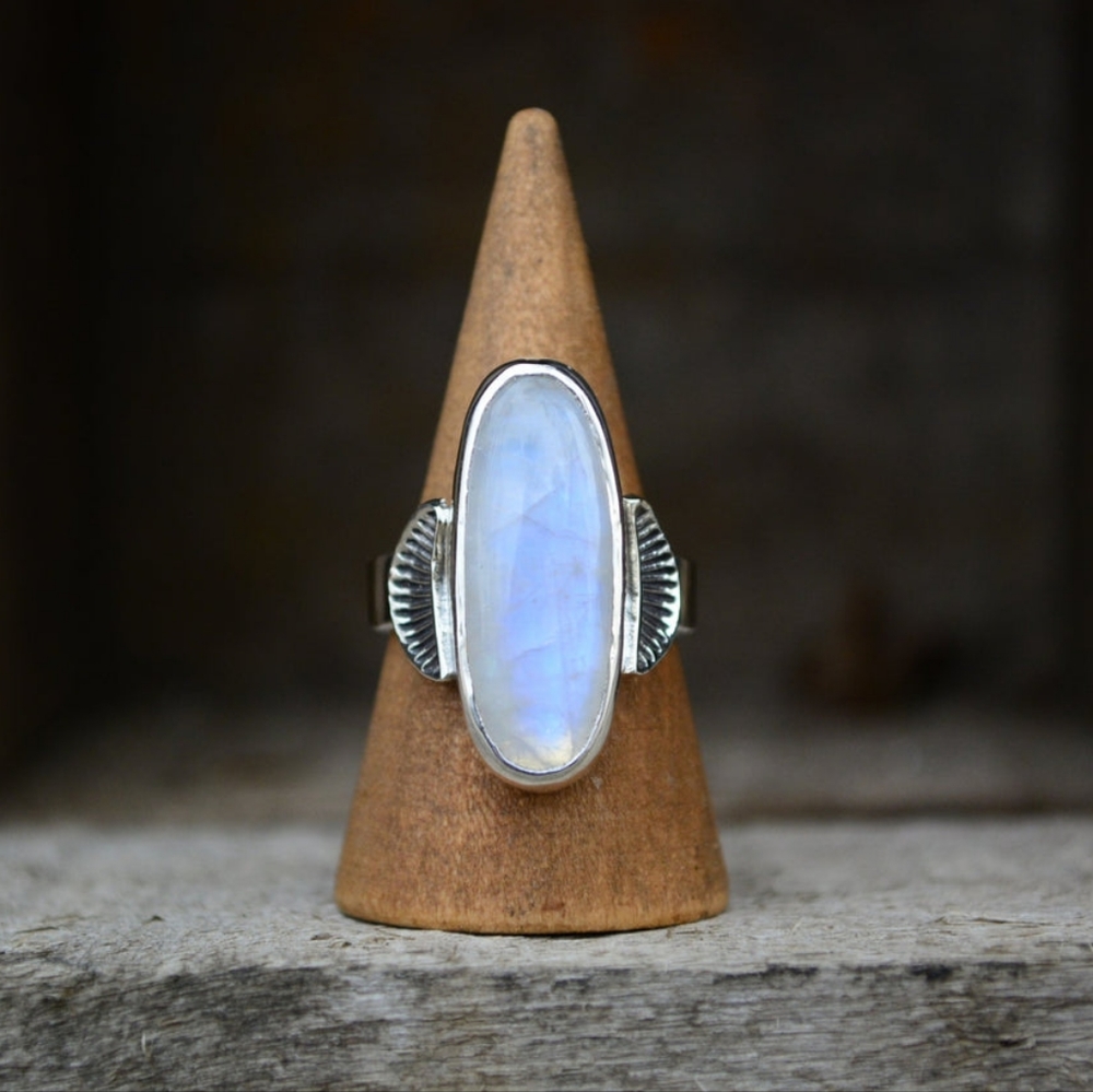 Rainbow moonstone sterling silver handmade ring size 7